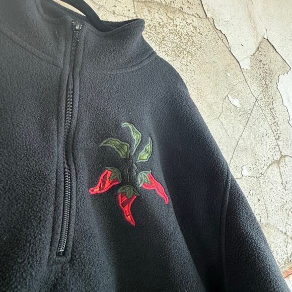 Vintage Fleece Quarter Zip Pullover Embroidered Chili Peppers Retro 90s Garden - Picture 3 of 5